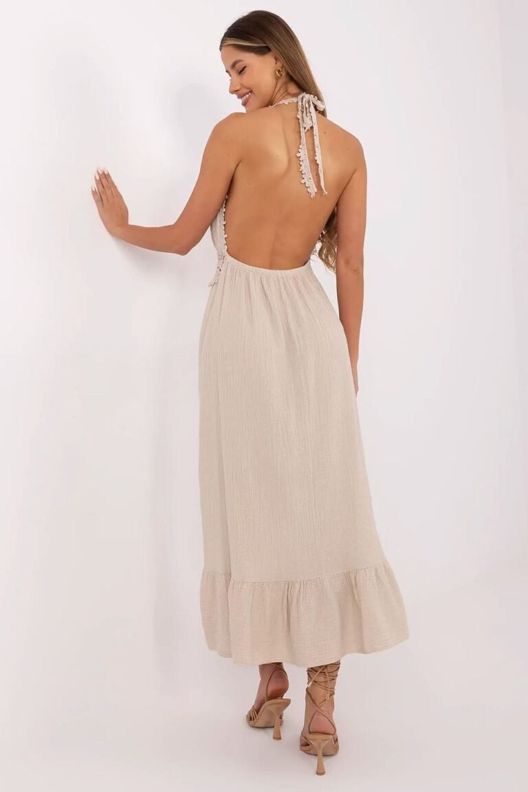 Robe Ete Beige Midi En Gaze De Coton Dos Nu