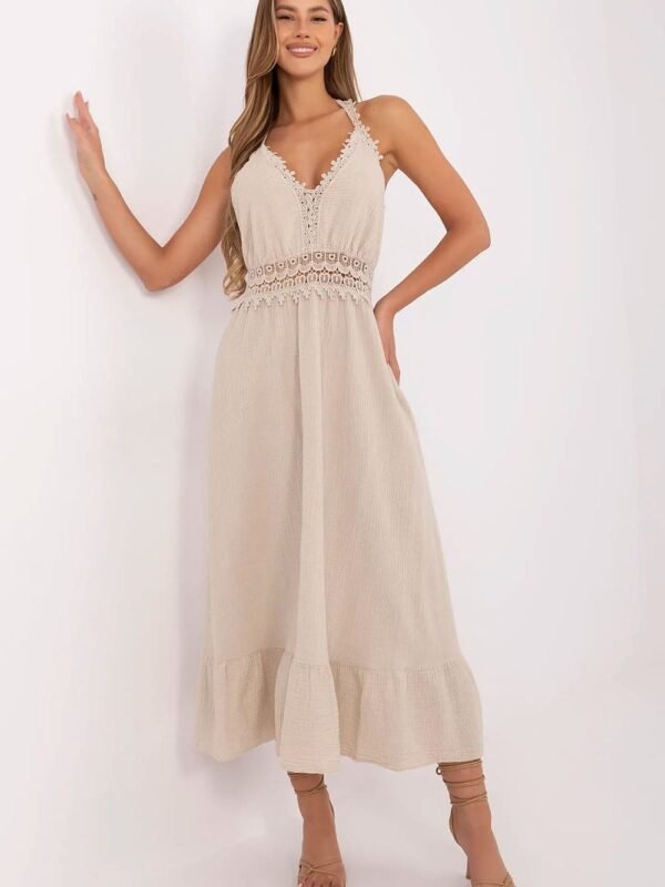 Robe Ete Beige Midi En Gaze De Coton Dos Nu Beige Taille Unique