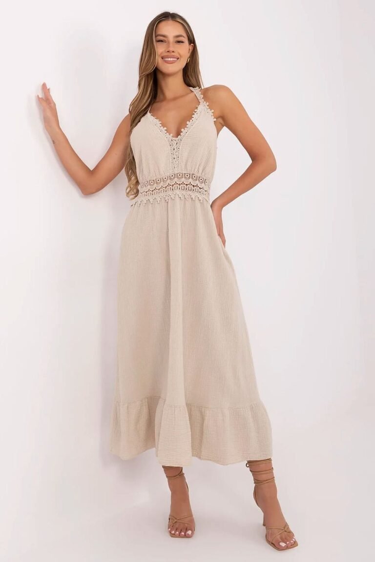Robe Ete Beige Midi En Gaze De Coton Dos Nu Beige Taille Unique