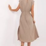 Robe Ete Beige Plissee Fendue Fluide Midi