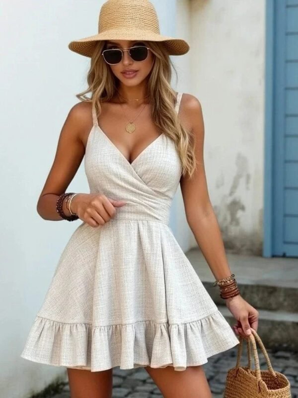 Robe Ete Beige Trapeze Courte Beige S