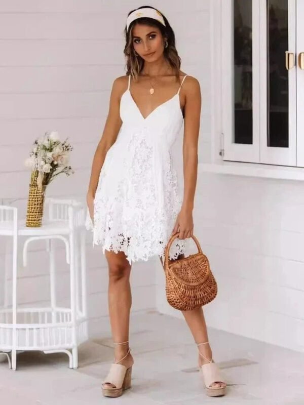 Robe Ete Blanche Courte En Dentelle Blanc S