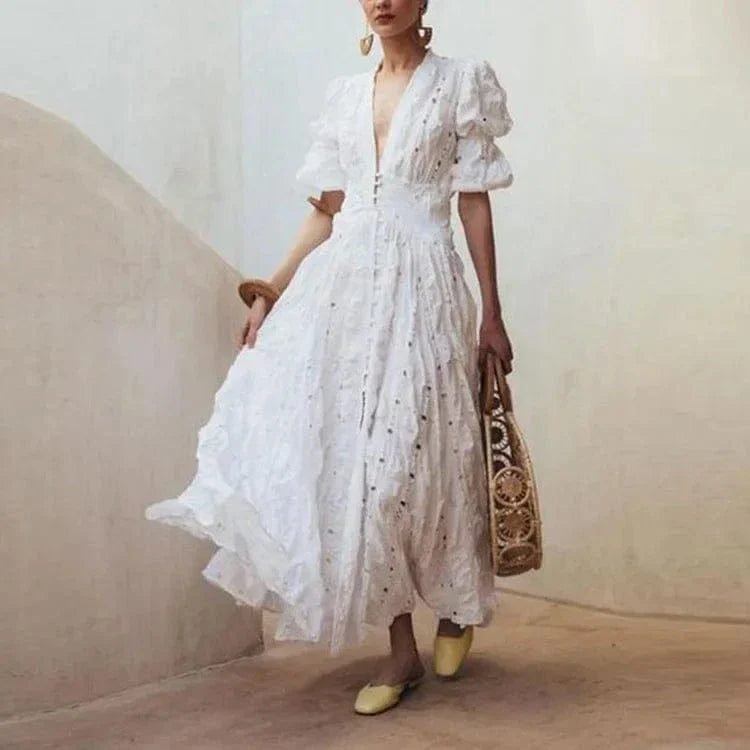 Robe Ete Blanche Fluide Boho Blanc S