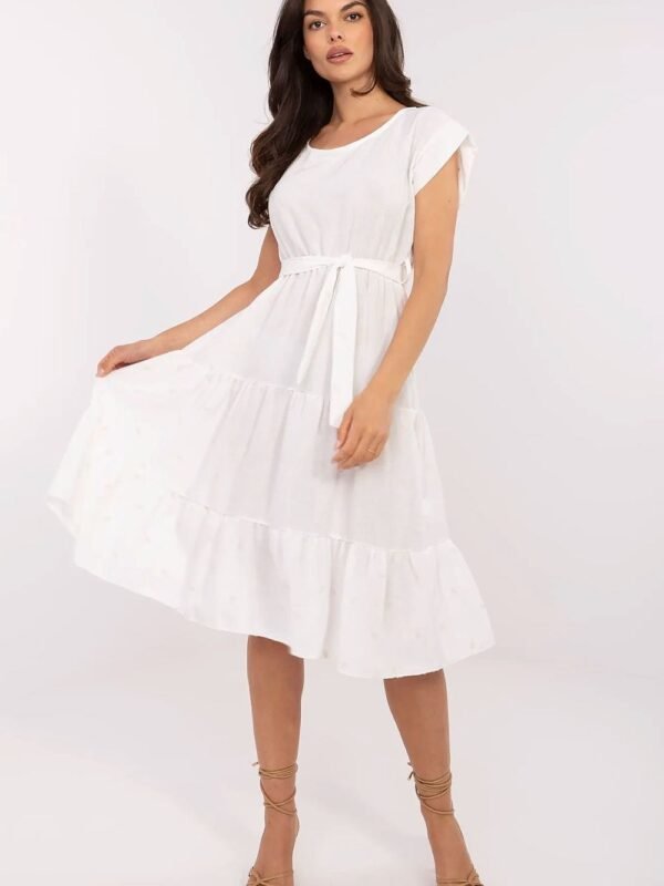 Robe Ete Blanche Midi Fluide Manches Courtes Blanc Taille Unique