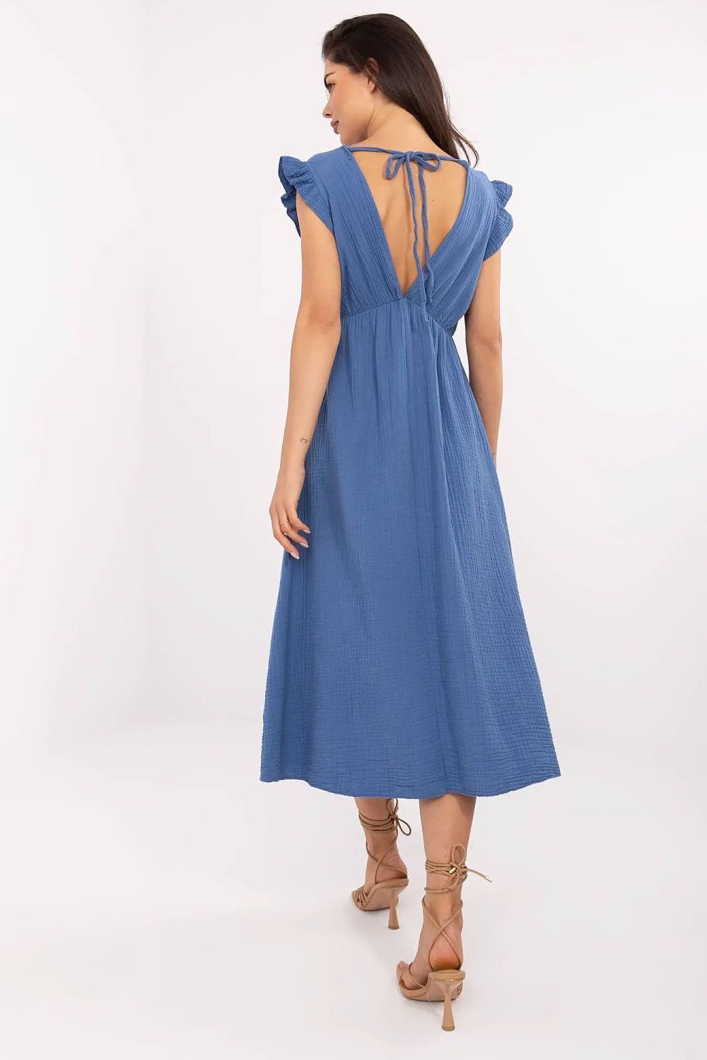 Robe Ete Bleue Midi En Gaze De Coton 2