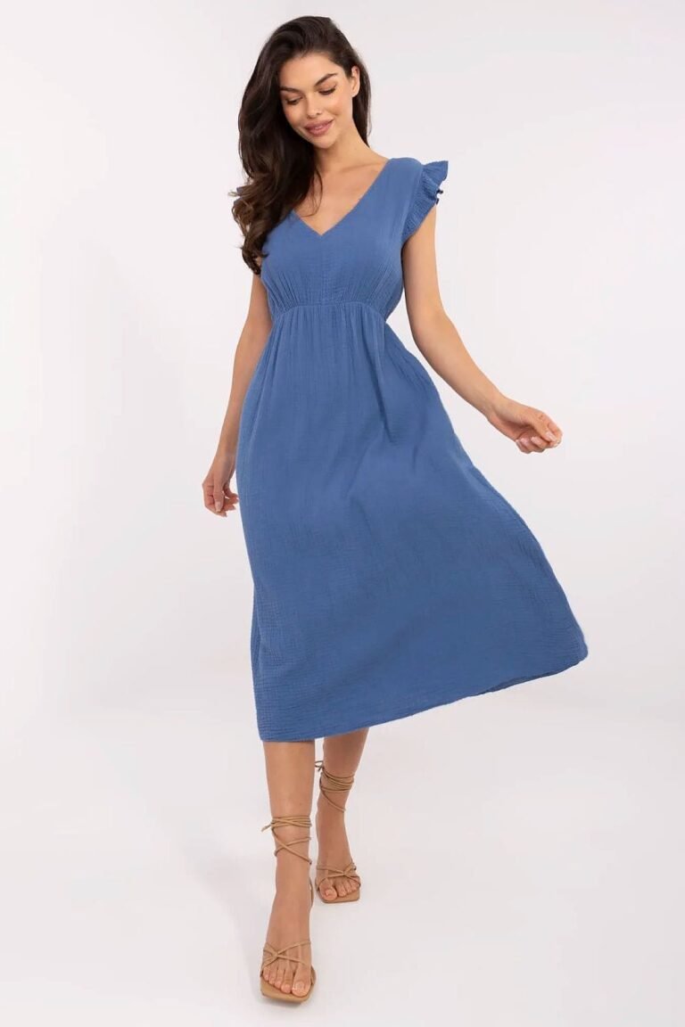 Robe Ete Bleue Midi En Gaze De Coton Bleu Taille Unique