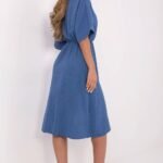 Robe Ete Bleue Midi Fendue Gaze De Coton