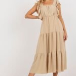 Robe Ete Boheme Champetre Longue Beige Taille Unique