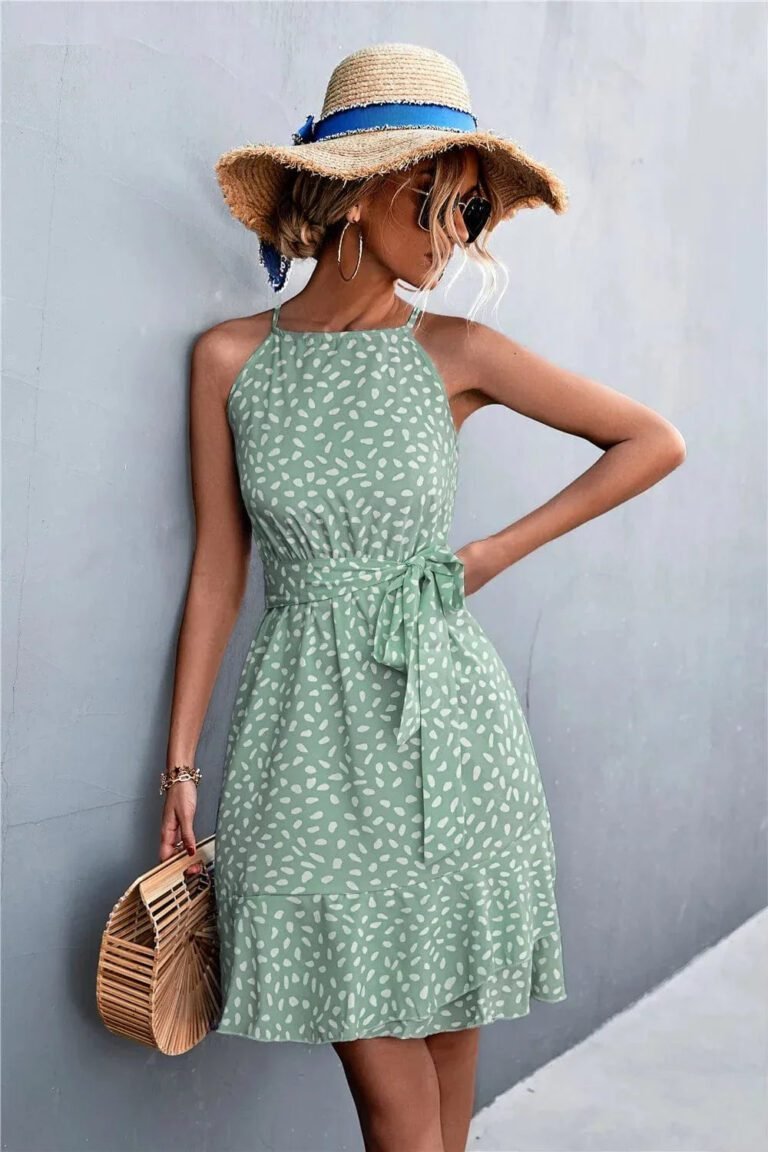 Robe Ete Boheme Courte A Bretelles Vert S