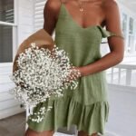 Robe Ete Boheme Courte Epaules Denudees Vert S