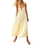 Robe Ete Boheme Dos Nu Longue Decolletee Jaune S
