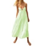 Robe Ete Boheme Dos Nu Longue Decolletee Vert S