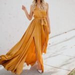 Robe Ete Boheme Fendue Decolletee Jaune S