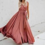 Robe Ete Boheme Fendue Decolletee Terracotta S