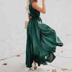 Robe Ete Boheme Fendue Decolletee Vert S