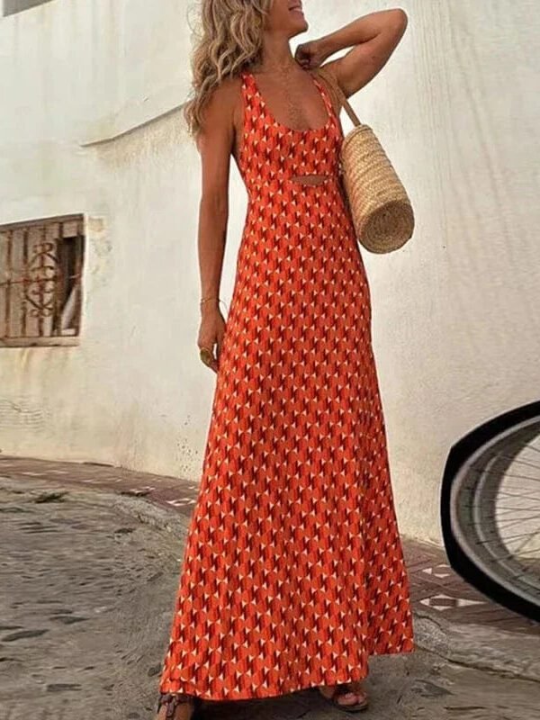 Robe Ete Boheme Longue Dos Nu Plage Orange S
