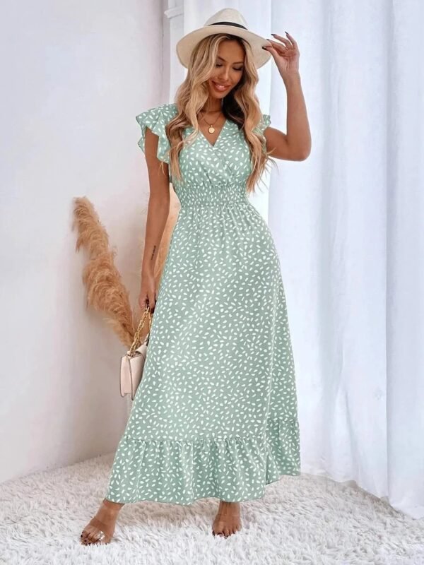 Robe Ete Boheme Longue Fluide Manches Papillon Vert S