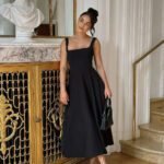 Robe Ete Chic Col Carre Sans Manches Trapeze Noir S