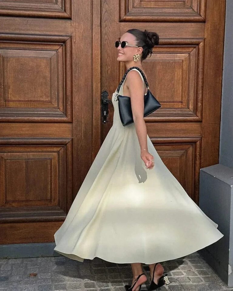 Robe Ete Chic Col Carre Sans Manches Trapeze Vert S