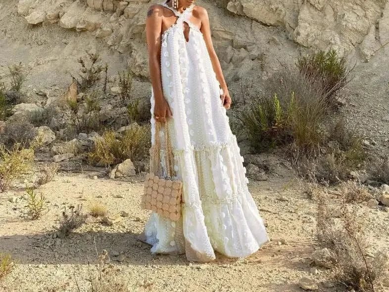 Robe Ete Chic Dos Nu A Fleurs 3d Blanc S