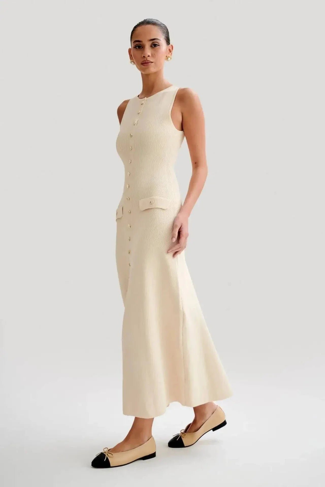 Robe Ete Chic Longue Moulante Boutonnee