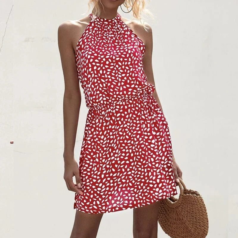 Robe Ete Courte A Pois Col Halter 3
