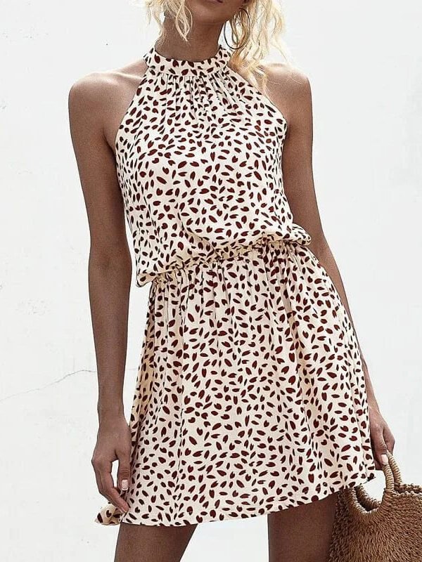 Robe Ete Courte A Pois Col Halter