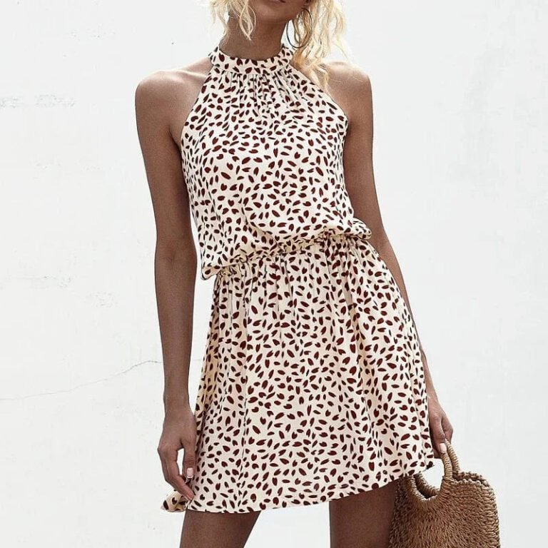 Robe Ete Courte A Pois Col Halter