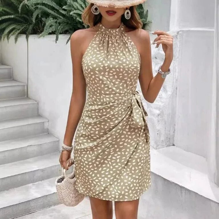Robe Ete Courte Drappee Sans Manches Beige S