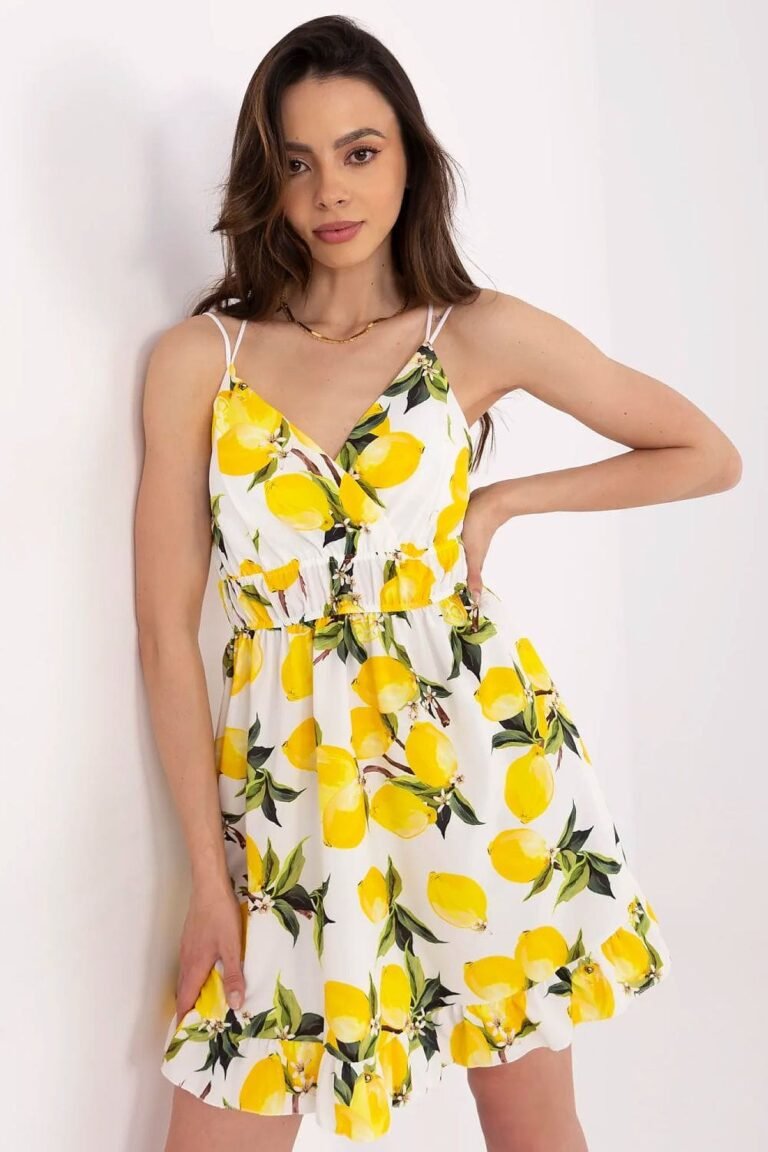 Robe Ete Courte Fluide Imprime Citron Multicouleur Taille Unique