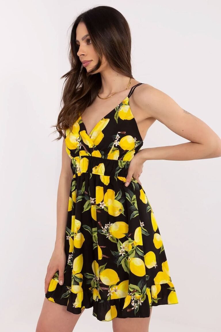 Robe Ete Courte Motif Citrons A Bretelles 2