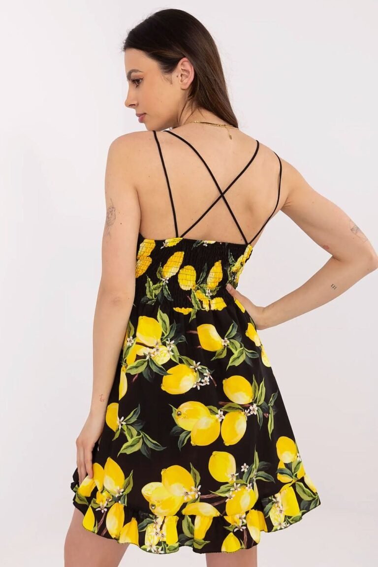 Robe Ete Courte Motif Citrons A Bretelles