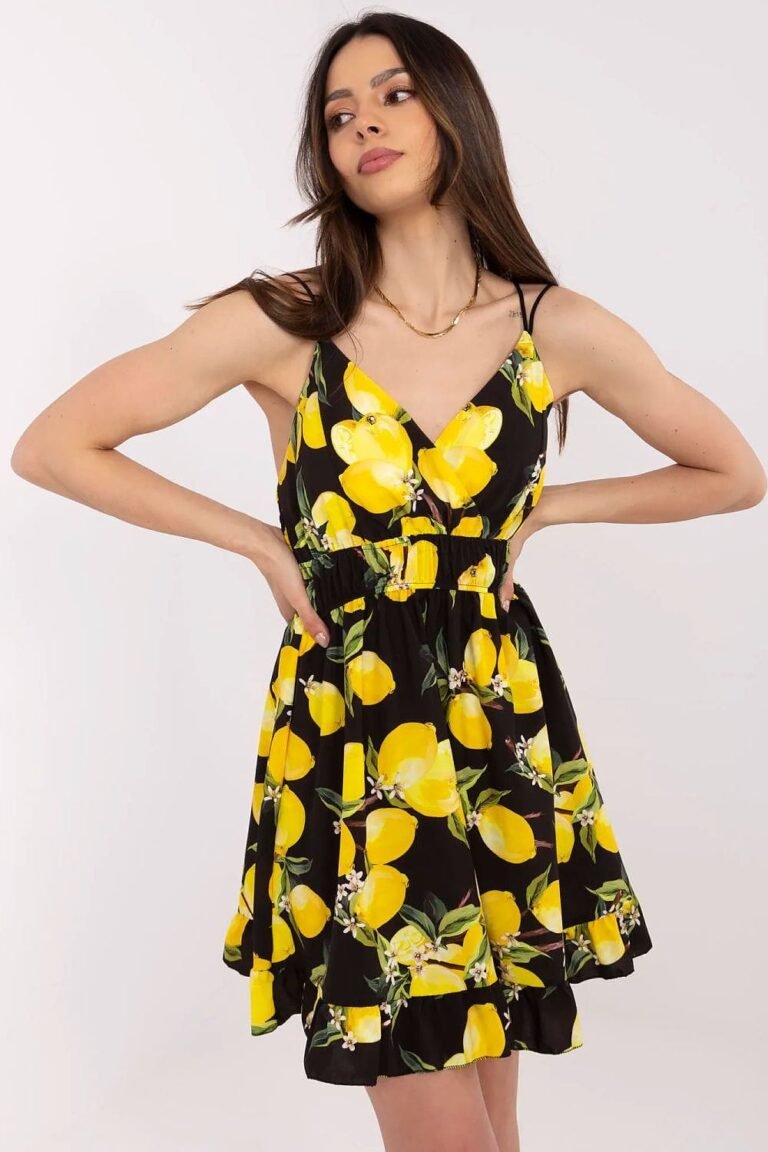 Robe Ete Courte Motif Citrons A Bretelles Multicouleur Taille Unique