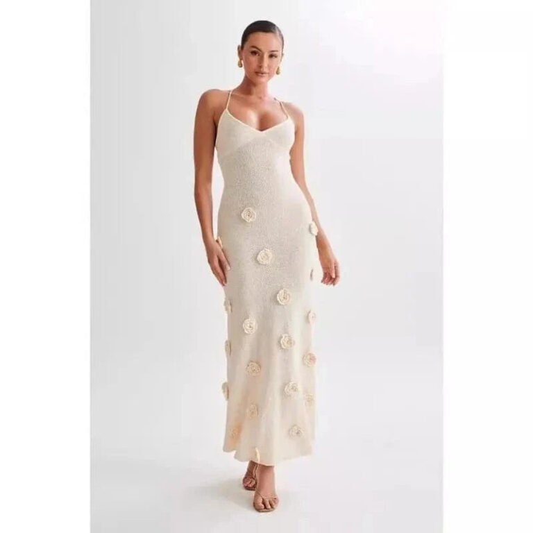 Robe Ete Crochet Longue Dos Nu Blanc S