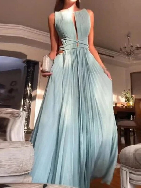 Robe Ete Dos Nu Fluide Longue Elegante Bleu S