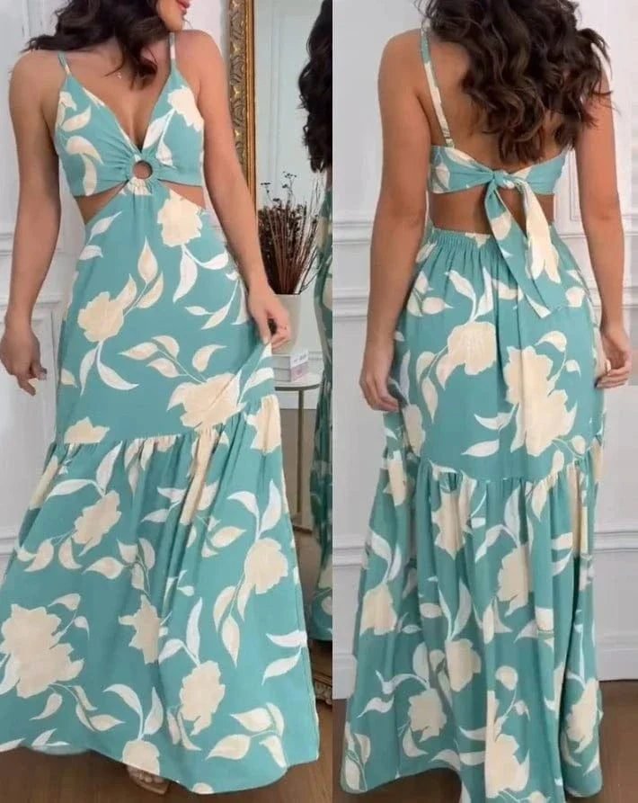 Robe Ete Dos Nu Longue Tropicale Fluide 2