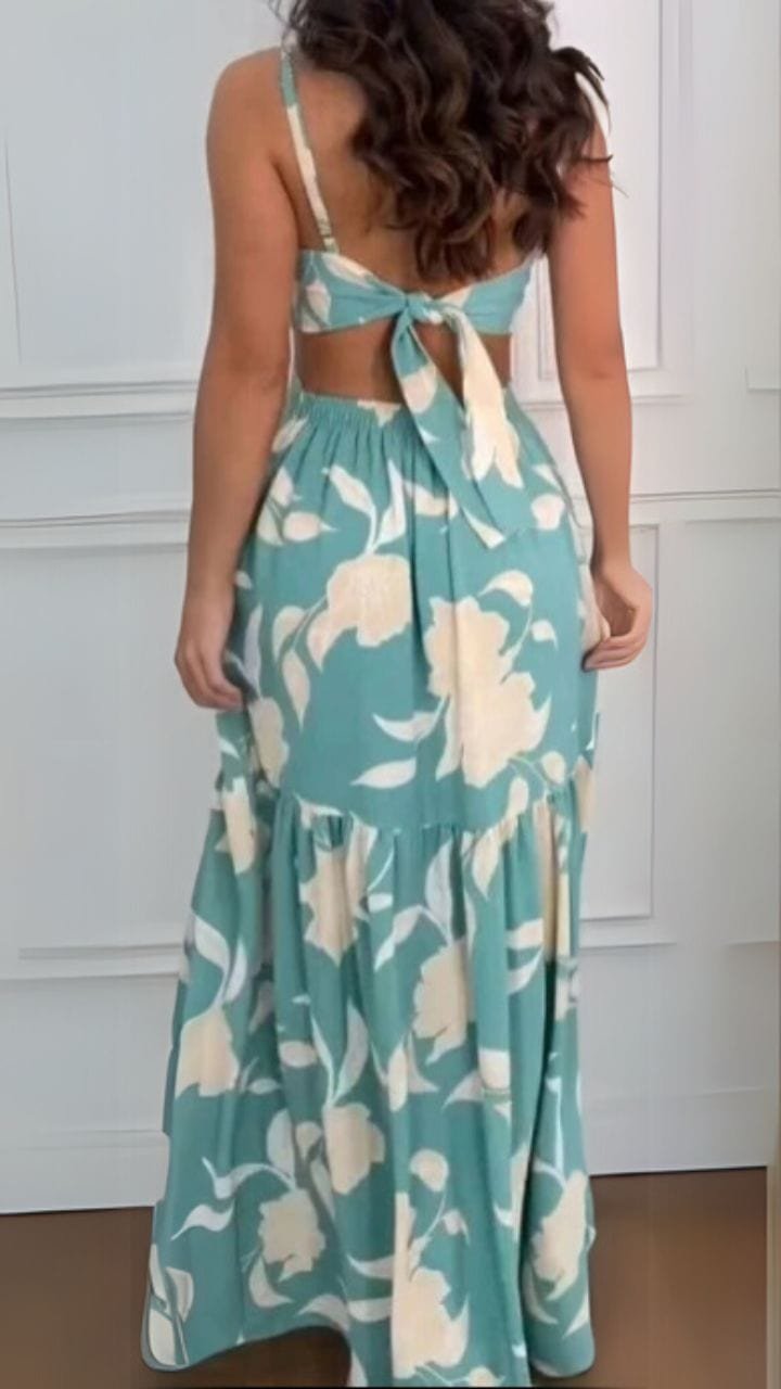 Robe Ete Dos Nu Longue Tropicale Fluide