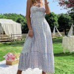 Robe Ete Dos Nu Midi Fleurie Boheme Bleu Xs