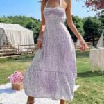Robe Ete Dos Nu Midi Fleurie Boheme Violet Xs