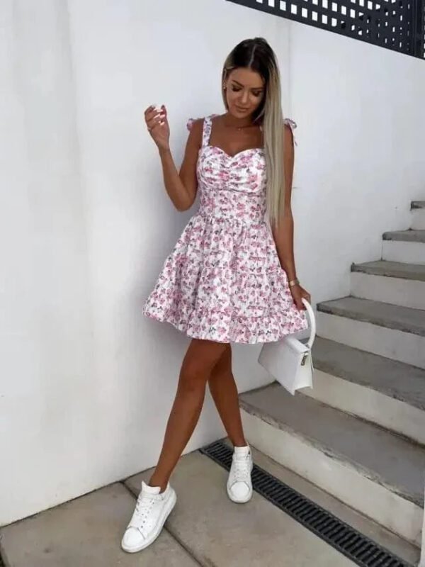 Robe Ete Evasee Courte Imprime Floral Multicouleur S