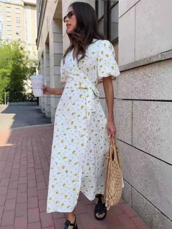 Robe Ete Fleurie Longue Blanche Jaune S