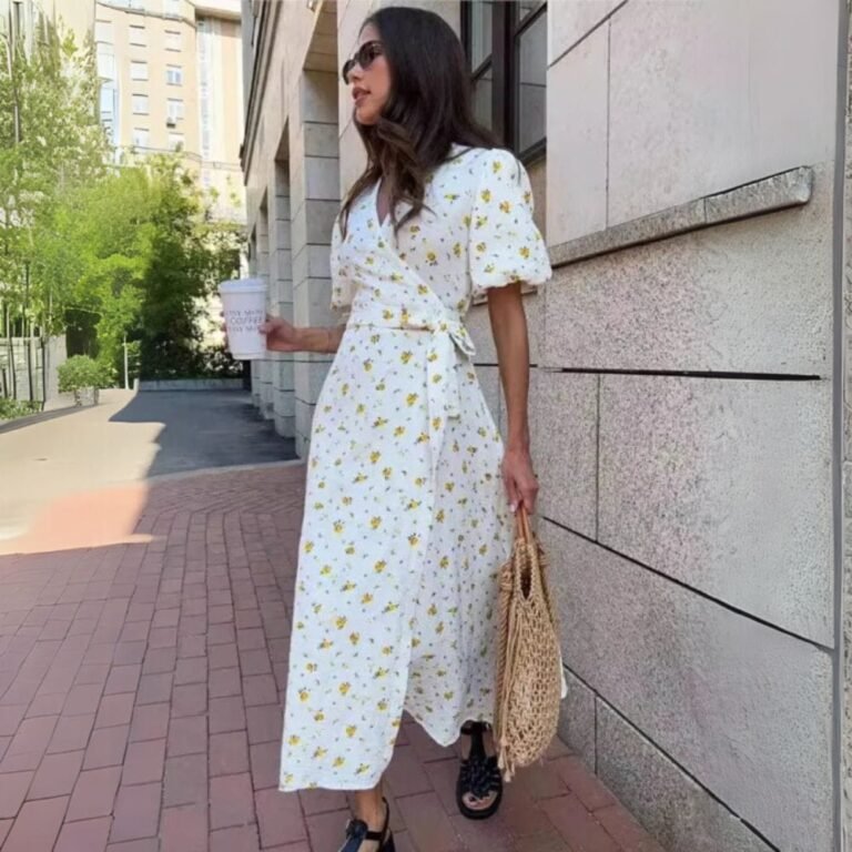 Robe Ete Fleurie Longue Blanche Jaune S