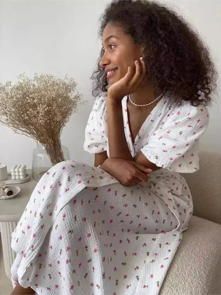 Robe Ete Fleurie Longue Blanche Rose S