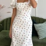 Robe Ete Fleurie Midi Col Carre 2