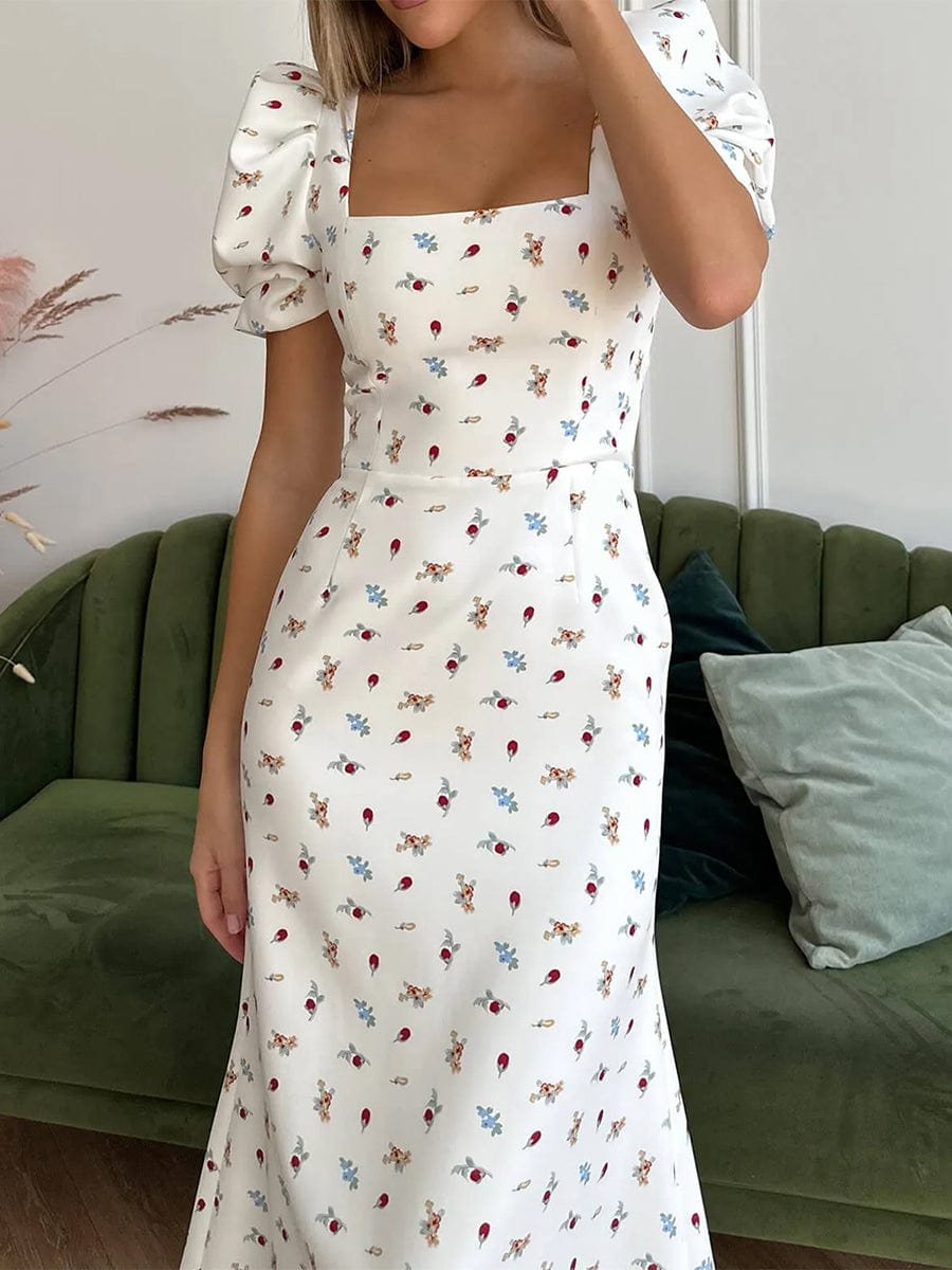 Robe Ete Fleurie Midi Col Carre 2