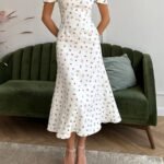 Robe Ete Fleurie Midi Col Carre Blanc S
