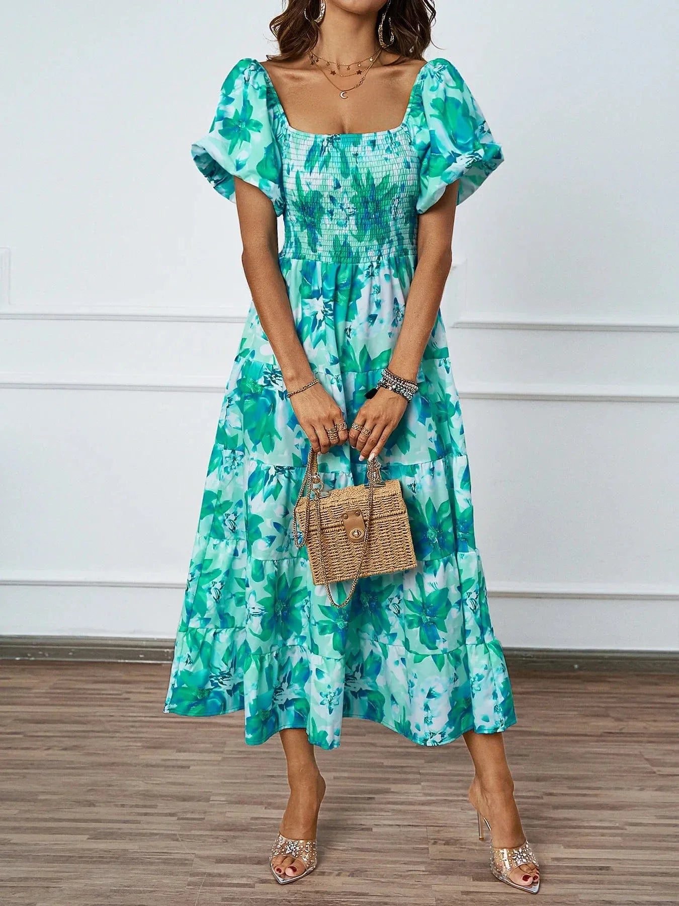 Robe Ete Florale Epaules Denudees Midi 10