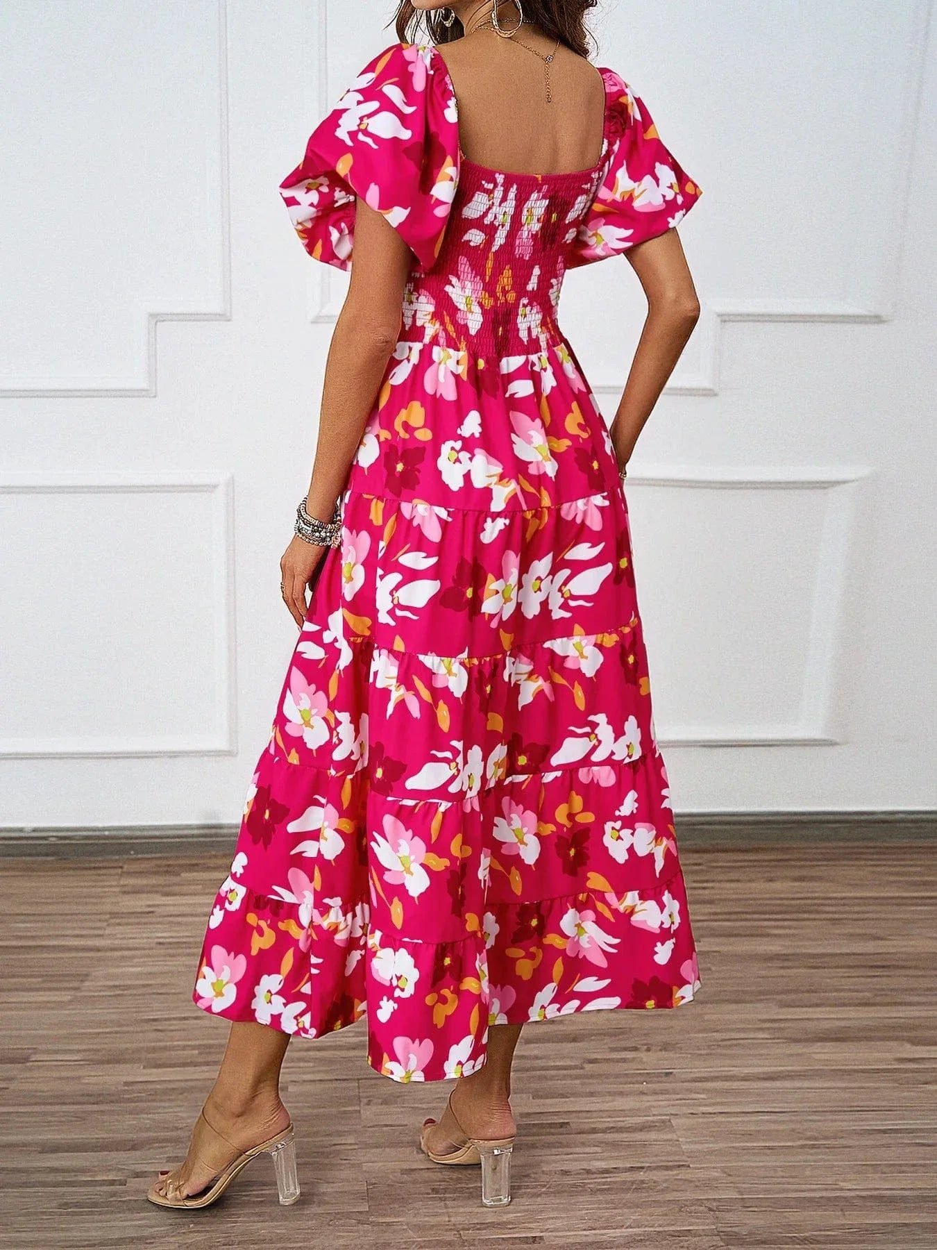 Robe Ete Florale Epaules Denudees Midi 6
