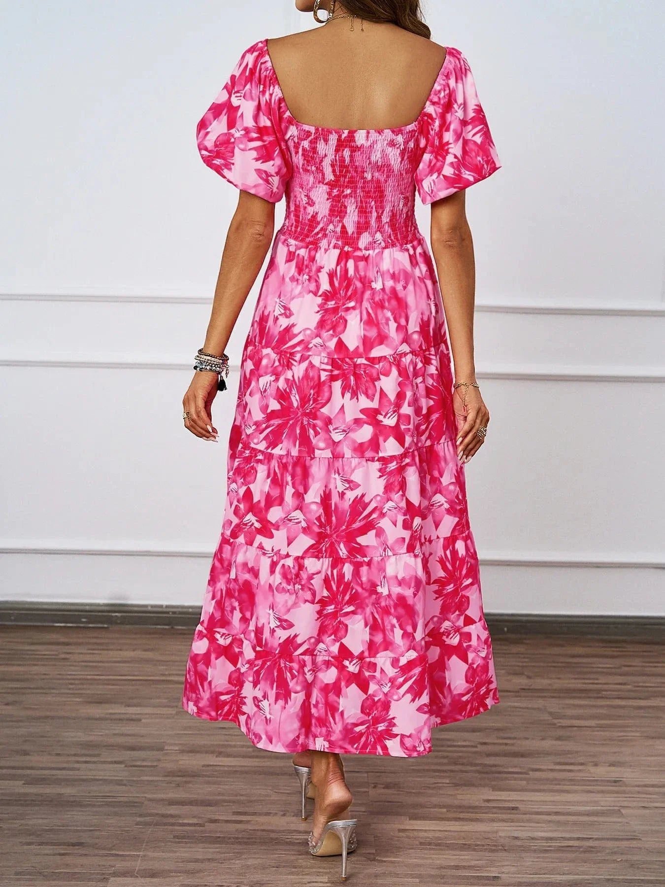 Robe Ete Florale Epaules Denudees Midi 8