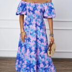 Robe Ete Florale Epaules Denudees Midi Violet S